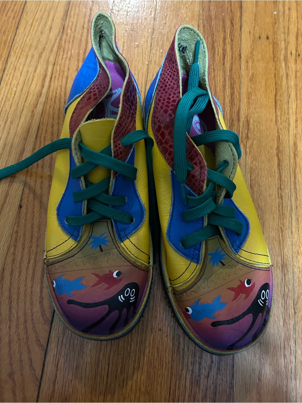 Soletech Hand Painted Shoes Women's Size 7W Multicolor Leather Corky Lace-Up